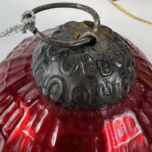 Vtg Kugel Style Thick Mercury Glass Scarlet Red &‎ Amber Ball Ornaments Set/6 - Picture 5 of 12